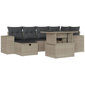 vidaXL 7-tlg. Garten-Sofagarnitur mit Kissen Hellgrau Poly Rattan günstig