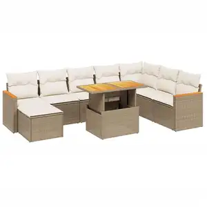 vidaXL 9-tlg. Garten-Sofagarnitur mit Kissen Beige Poly Rattan günstig