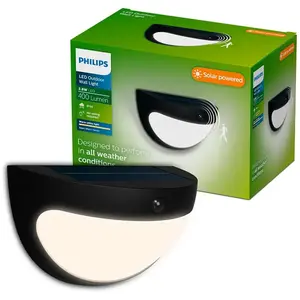 Philips LED-Solarwandleuchte Swyn, schwarz, Sensor, IP44