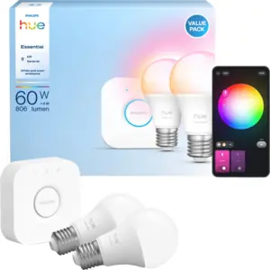 Philips Hue Essential A60 White & Color Starterset E27 806 lm Doppelpack + Bridge