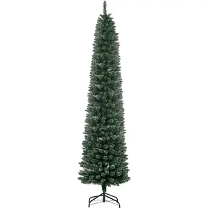 HOMCOM Slim-Weihnachtsbaum mit 624 Zweigen, verschneiter künstlicher B...