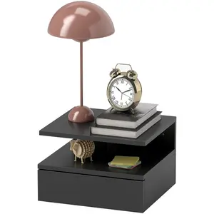 HOMCOM Schwebender Nachttisch für Schlafzimmer, Moderner Nachttisch mit Schublade und oberem Regal aus Holz, 35x32x22,5 cm, Schwarz Aosom günstig