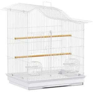 PawHut Vogelkäfig mit 4 Eingängen, 2 Näpfen, 2 Sitzstangen und herausziehbarer Schale, Metall & Kunststoff, 47.5x36x54.5 cm, Weiß   Aosom günstig