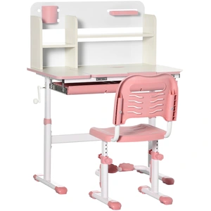 HOMCOM Set Schreibtisch und Stuhl für Kinder verstellbar, Tisch für Kinder bis zu 60° neigbar mit Schublade, Regalen und Stifthalter, Alter 3+ Jahre, Rosa   Aosom günstig