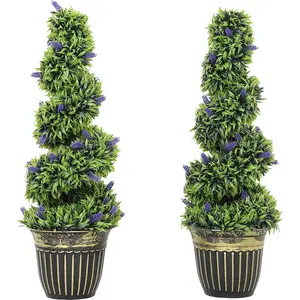 HOMCOM Set 2 künstliche Buchsbaum-Spiralpflanzen 90 cm mit Lavendel, 3... günstig