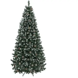 HOMCOM Weihnachtsbaum 210 cm mit 998 schneebedeckten Zweigen und Zapfen, künstlicher Weihnachtsbaum mit Schnellaufbau und klappbarem Ständer, Grün   Aosom