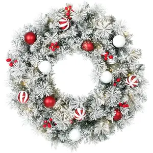 HOMCOM Schneebeflockter Weihnachtskranz 60 cm mit LED-Lichtern (8 Modi...