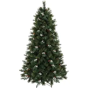 HOMCOM Künstlicher Weihnachtsbaum 180 cm, dichter realistischer Tannenbaum, 716 flammenhemmende PE- und PVC-Zweige, 63 weiße Beeren, 63 große Beeren, Metallbasis, einfache Montage, Weihnachtsdeko, Grün   Aosom