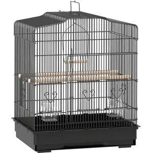 PawHut Tragbarer Vogelkäfig mit Griff, herausnehmbarem Tablett und 5 Türen, Voliere für Sittiche mit Holzsitzstangen, Schaukel und Futternäpfen, 46.5x36x59 cm, Schwarz   Aosom günstig