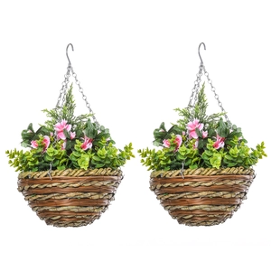 Outsunny Set 2 Künstliche Lisianthus-Pflanzen mit Korb und Haken, Kuns... günstig