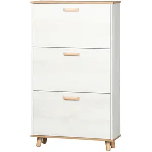 HOMCOM Mobile Schuhkipper aus Spanplatte mit 3 Schubladen und 2 verstellbaren Innenregalen, 70x23,5x122 cm, Weiß Aosom günstig