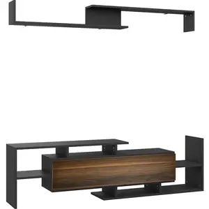 HOMCOM TV-Möbel mit Wandregal, offenen Regalen und Schrank aus Holz, modernes TV-Möbel für Wohn- und Schlafzimmer, Schwarz und Braun Aosom günstig