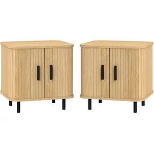 HOMCOM Set 2 Nachttische im skandinavischen Stil mit 2-stufigem Regal und Rolladenfront, Nachttische aus Holz und Stahl, 48x40x48 cm, Eiche Aosom günstig