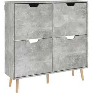 HOMCOM Schuhschrank für Eingangsbereich mit 4 klappbaren Schubladen auf 2 Ebenen für 16 Paar Schuhe, platzsparender Schuhschrank mit verstellbaren Regalen aus Spanplatte und Kiefernholz, 95x26x95 cm, Grau Aosom günstig