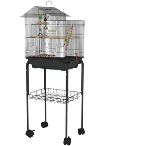 PawHut Vogelkäfig mit Ständer, Vogelvoliere mit Netzregal und 4 schwen... günstig