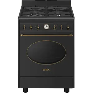 Smeg Coloniale CO60GMAN2, freistehender Herd, Schwarz, Drehknöpfe, Gol... günstig