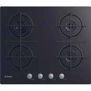 Candy CVG6B, Schwarz, Integriert, 59 cm, Gaskochfeld, Gehärtetes Glas,...
