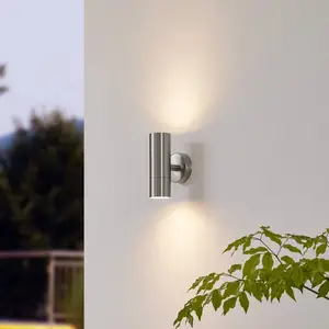 Lindby Außenwandlampe Hakan, up/down, Edelstahl, IP44, GU10