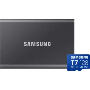 Samsung T7 Portable SSD 2TB Grau + Samsung microSDXC T7 128GB 170 MB/s