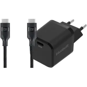 BlueBuilt Power-Delivery-Ladegerät 45 W + USB-C-Kabel 1,5 m Nylon Schw...