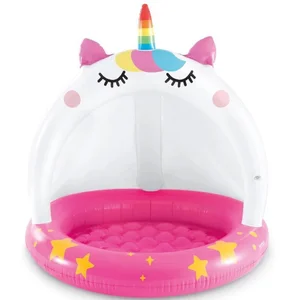 INTEX Kinder-Pool Einhorn Design mit Sonnendach, Aufblasbarer Baby-Pool 102x102 cm für den Garten mit Sonnenschutz günstig
