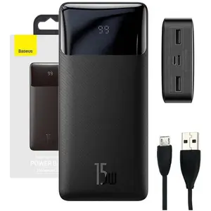 Baseus Bipow Schnelllade-Powerbank 20000mAh 15W schwarz (Overseas Edition) + USB-A - Micro USB Kabel 0,25m schwarz (PPBD050101) günstig