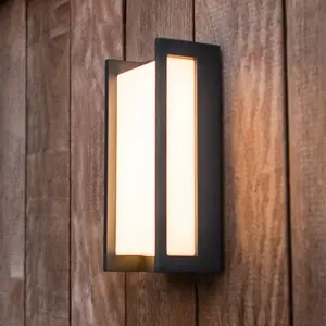 LED-Außenwandlampe QUBO, dunkelgrau, Höhe 22 cm, Metall IP54