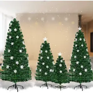 Costway Christbaum LED 150 cm Künstlicher Weihnachtsbaum mit Glasfaser-Farbwechsler Grün-150 cm