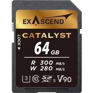 Exascend SDXC-Card 64GB UHS-II V90 R300/W280 Catalyst Serie (Neuheit) (64 GB, SDXC, U3, UHS-II), Speicherkarte, Schwarz