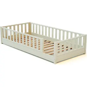 JURABABY - SONHO Kinder bodenbett aus holz - 90x190 - Perlweiß | Mit a... günstig