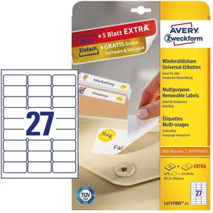 Avery, Etiketten, L4737REV-25, Stick&Lift Etiketten 63.5x29.6mm, weiss günstig