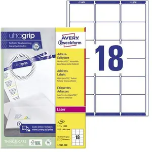 Avery Dennison, Etiketten, Etiketten Zweckform ultragrip L7161, 63,5x46,6 mm, weiss, Pk. 1800 Stk. günstig