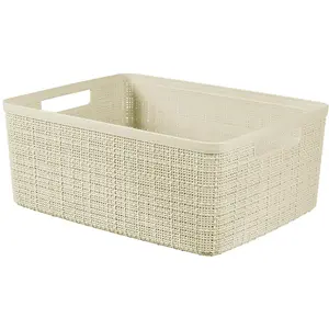Curver, Aufbewahrungsbox, Korb Jute 100% Kunststoff Recycelt Rechteckig, Weiss Rot, M: 12 l (12 l, 36.20 x 28.20 x 14.50 cm) günstig