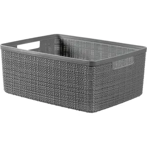 6x Curver, Aufbewahrungsbox, Juliet Jutekorb aus 100% recyceltem Kunststoff, rechteckig, 12 l, dunkelgrau, M (12 l, 36.20 x 28.20 x 14.50 cm) günstig