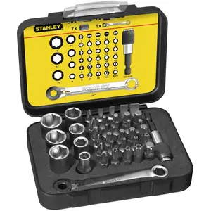 Stanley, Bits, 1/4" BitSatz, 25 mm, mit Knarrenschlüssel und Steckschlüsseln, 39teilig (Innensechsrund TX) günstig