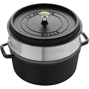 ZWILLING Staub Cocotte mit Dämpfeinsatz, Pfanne + Kochtopf, Schwarz günstig