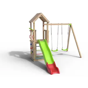 Spielturm Alice inkl. Doppelschaukel + Rutsche grün-rot