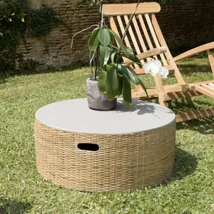 MACABANE HECTOR Couchtisch, rund, mit Betonplatte und Fuß aus natürl... günstig