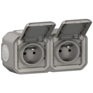 Doppelsteckdose IP55 Legrand Wasserdicht 2P+T 16A Grau Aufputzmontage Plexo günstig