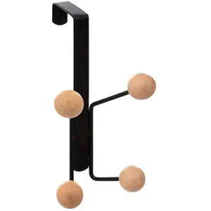 5Five, Garderobe + Kleiderstange, Kugelhaken Holz/Metall 4t Tür, schwarz günstig