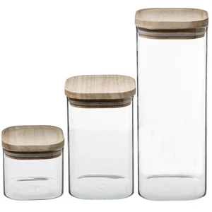 Lebensmittelbehälter aus Glas, mit Holzdeckeln
