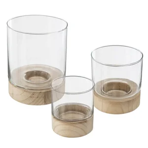Atmosphera Créateur d'intérieur Kerzenhalter Teelichthalter-Set ETE, Glas, mit Holzuntersetzern, 3 Stück (Kerzenhalter) günstig