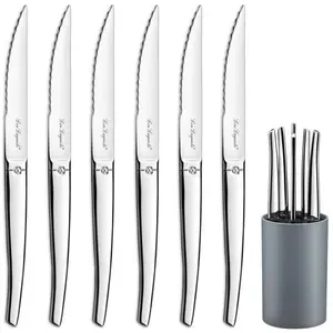 Amefa JET - 6-pc steak knives in grey block - mirror, Besteck, Grau, Silber