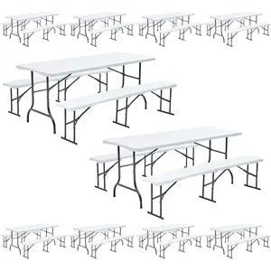 Klapptische und -bänke von 180 cm - 10er-Set Weiß - Oviala REKKEM günstig