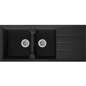 STRADOUR Spüle Einbauküche mit 2 Schalen + 1 Abtropffläche Aloa - Resin - 116 x 50 cm - Schwarz günstig