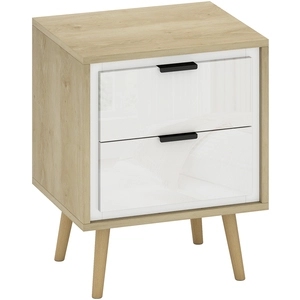 HOMCOM schmaler Nachttisch, Beistelltisch mit 2 geräuscharmen Schubladen und Massivholzfüßen, für Schlafzimmer, Wohnzimmer, 40 x 35 x 50 cm, Hochglanzweiß und Eiche Aosom günstig