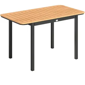Outsunny Gartentisch für 6 Personen, 127 x 70 cm, Gartentisch mit Lattenplatte aus Holz-Kunststoff, Metallgestell, verstellbare Füße, Balkon, Terrasse, Braun Aosom günstig