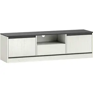 HOMCOM TV-Möbel 140 cm für Fernseher bis 152,4 cm - Modernes zweifarbiges TV-Möbel mit 2 Schränken, 1 offenem Fach, 1 Schublade - TV-Bank für Wohnzimmer, Schlafzimmer, schwarze Holzoptik und Weiß Aosom günstig