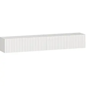 HOMCOM schwebendes TV Möbel 140 cm, TV Lowboard für Fernseher bis zu 182,9 cm mit 2 geriffelten Klapptüren, wandhängendes Lowboard für Wohnzimmer und Schlafzimmer, weiß Aosom günstig
