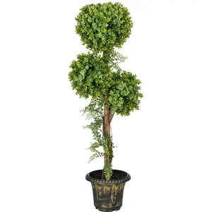 HOMCOM Künstliche Pflanze Baum 3 Kugeln Buchs mit Zementtopf, Innen- u... günstig